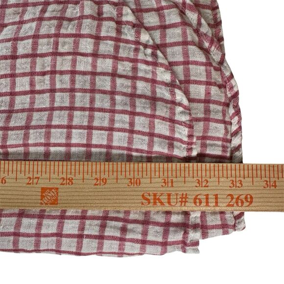 Flax Women's 100% Linen Button Front Plaid Tunic Top Lagenlook Size L White Red - Picture 10 of 14
